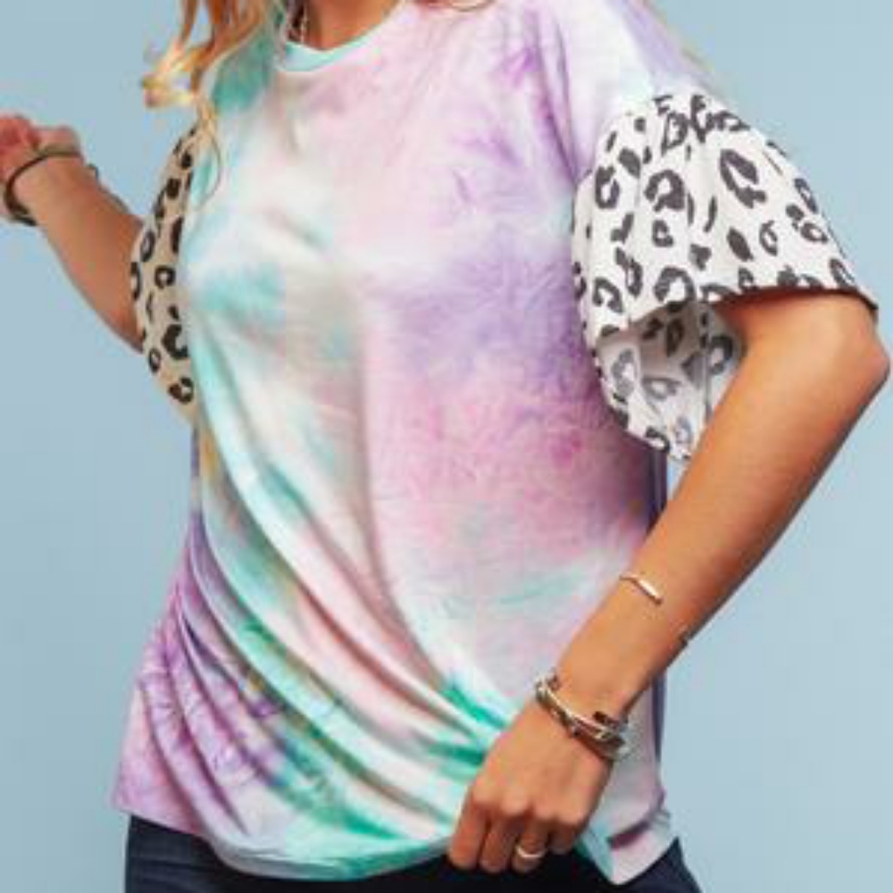Tye dye leopard sleeve  Top - Picture 2 of 7